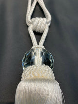 White Crystal Tassel Curtain Tiebacks Polyester Cotton Fabric - White, Double-Corded, 31" Length (1 Piece)