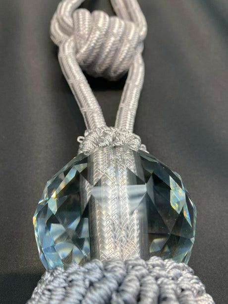 Silver Crystal Tassel Curtain Tiebacks Polyester Cotton Fabric - Silver, Double-Corded, 31" Length (1 Pair)