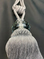 Silver Crystal Tassel Curtain Tiebacks Polyester Cotton Fabric - Silver, Double-Corded, 31" Length (1 Pair)