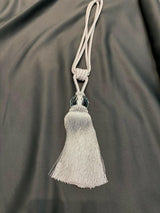 Silver Crystal Tassel Curtain Tiebacks Polyester Cotton Fabric - Silver, Double-Corded, 31" Length (1 Pair)