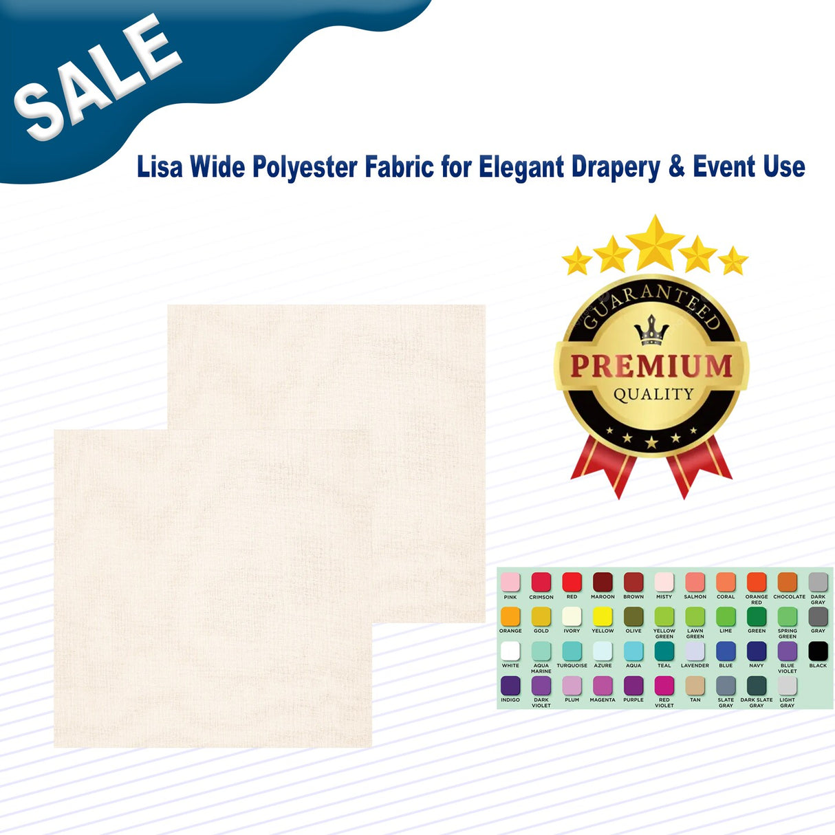 1 Yard Lisa Wide Polyester Fabric for Elegant Drapery & Event Use