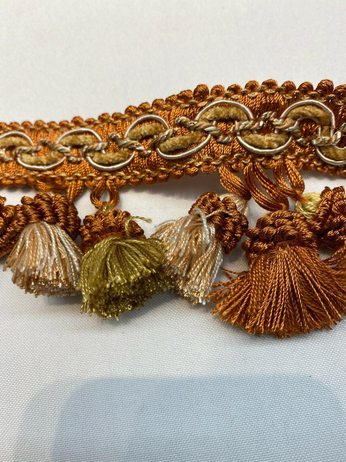 Adore Tassel Fringe Fabric - Rust Orange Gold, 3.5" Vertical, 27 Yard Roll (1 Yard)
