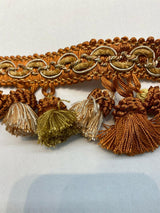 Adore Tassel Fringe Fabric - Rust Orange Gold, 3.5" Vertical, 27 Yard Roll (1 Yard)