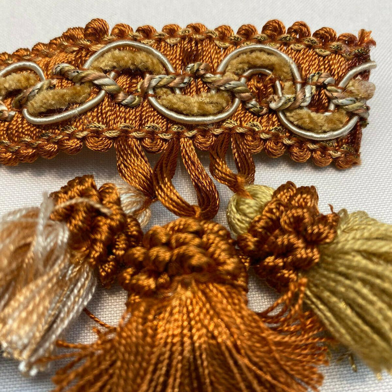 Adore Tassel Fringe Fabric - Rust Orange Gold, 3.5" Vertical, 27 Yard Roll (1 Yard)