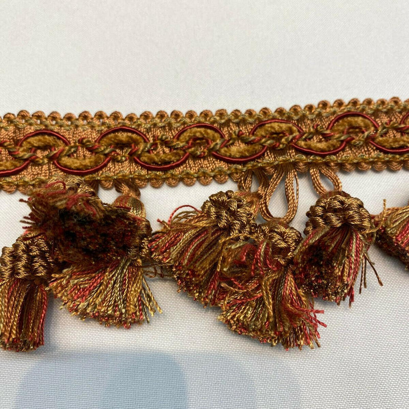Adore Tassel Fringe Fabric - Red Rust Gold, 3.5" Vertical, 27 Yard Roll (1 Yard)
