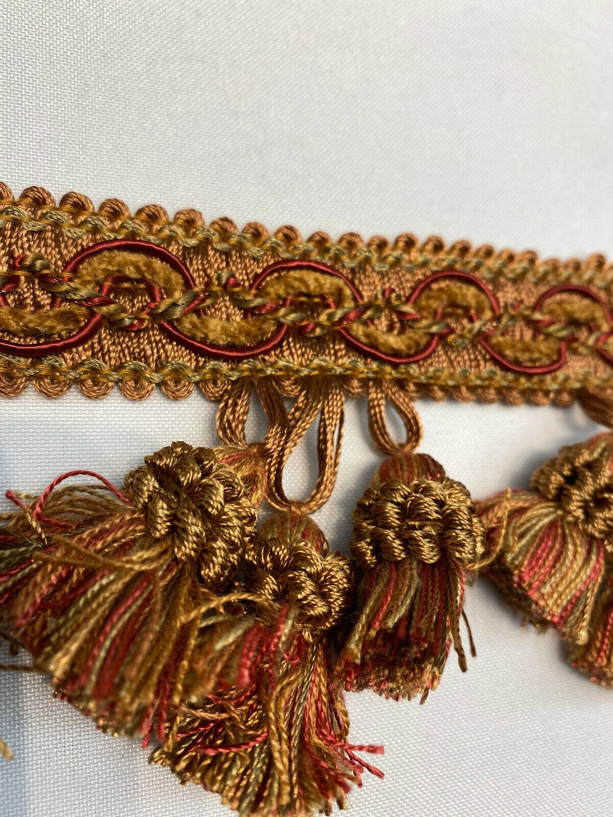 Adore Tassel Fringe Fabric - Red Rust Gold, 3.5" Vertical, 27 Yard Roll (1 Yard)