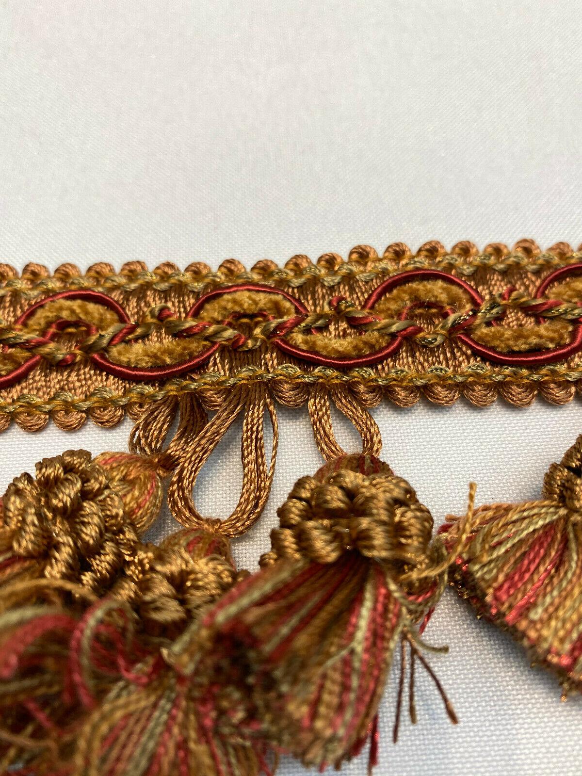 Adore Tassel Fringe Fabric - Red Rust Gold, 3.5" Vertical, 27 Yard Roll (1 Yard)