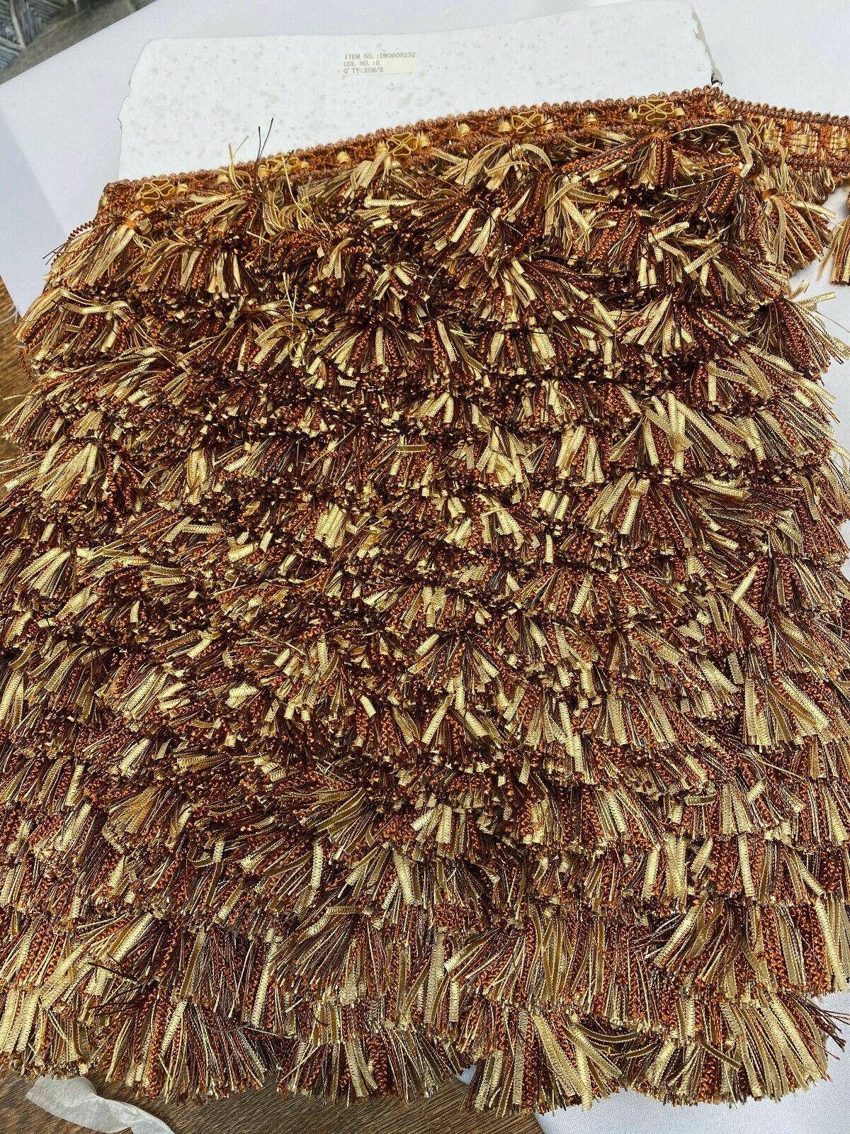 Delta Tassel Fringe Fabric - Rust Orange/Beige, 3.5" Vertical, 27 Yard Roll (1 Yard)