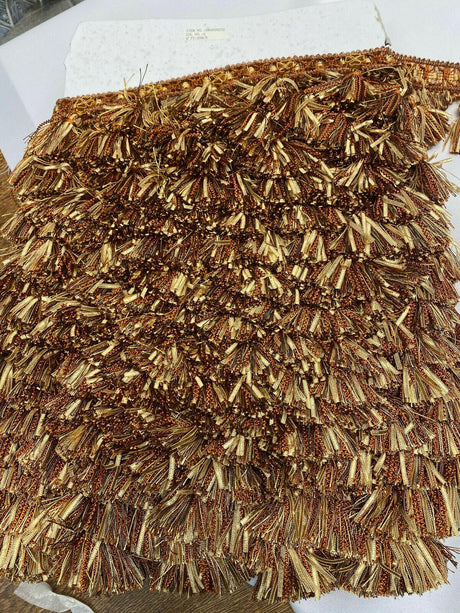 Delta Tassel Fringe Fabric - Rust Orange/Beige, 3.5" Vertical, 27 Yard Roll (1 Yard)