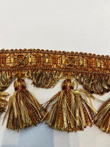 Delta Tassel Fringe Fabric - Rust Orange/Beige, 3.5" Vertical, 27 Yard Roll (1 Yard)