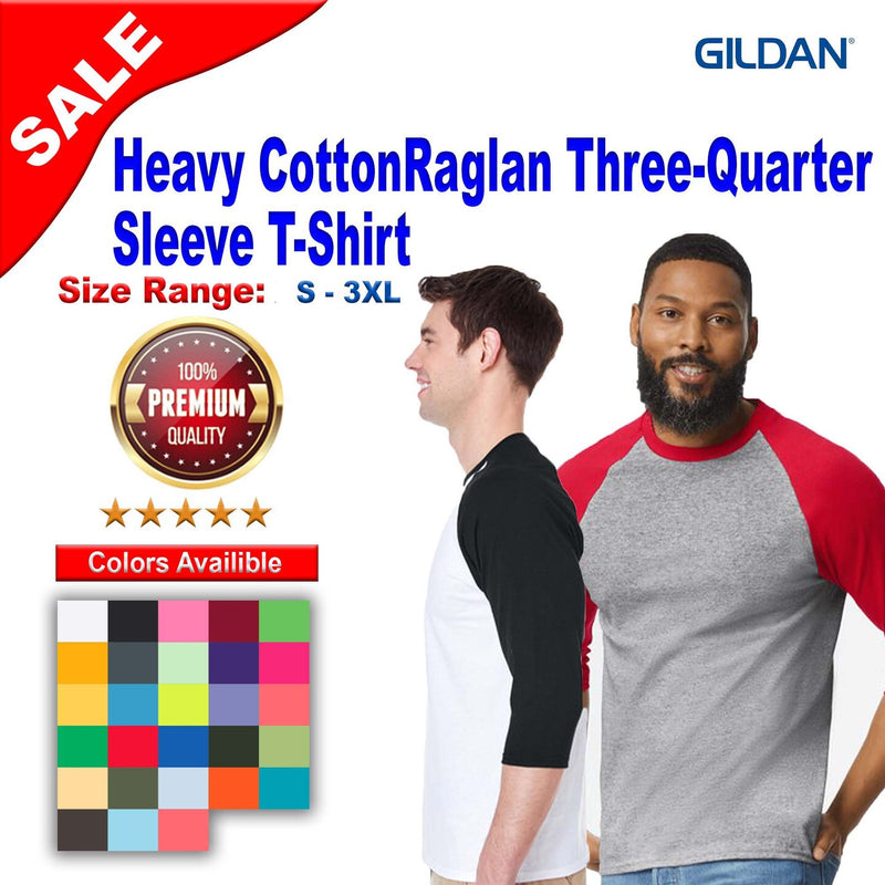GildanÂ® Heavy Cotton Raglan Crewneck Three-Quarter Sleeve T-Shirt