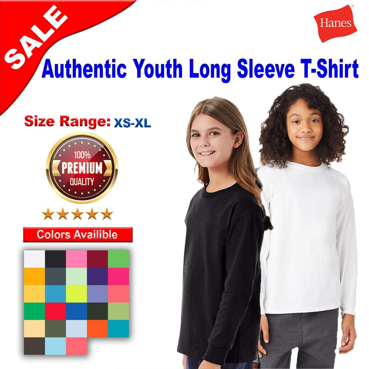 Hanes® Authentic Youth Crew Neck Long Sleeve T-Shirt