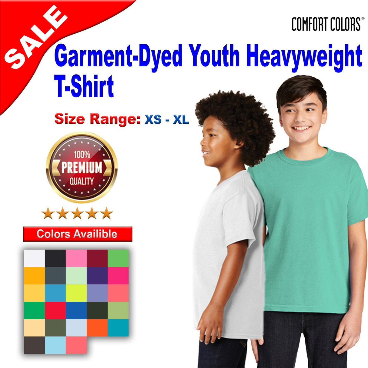 Comfort Colors® Garment Dyed Youth Heavyweight Crewneck Short Sleeve T-Shirt