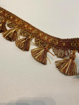 Delta Tassel Fringe Fabric - Rust Orange/Beige, 3.5" Vertical, 27 Yard Roll (1 Yard)
