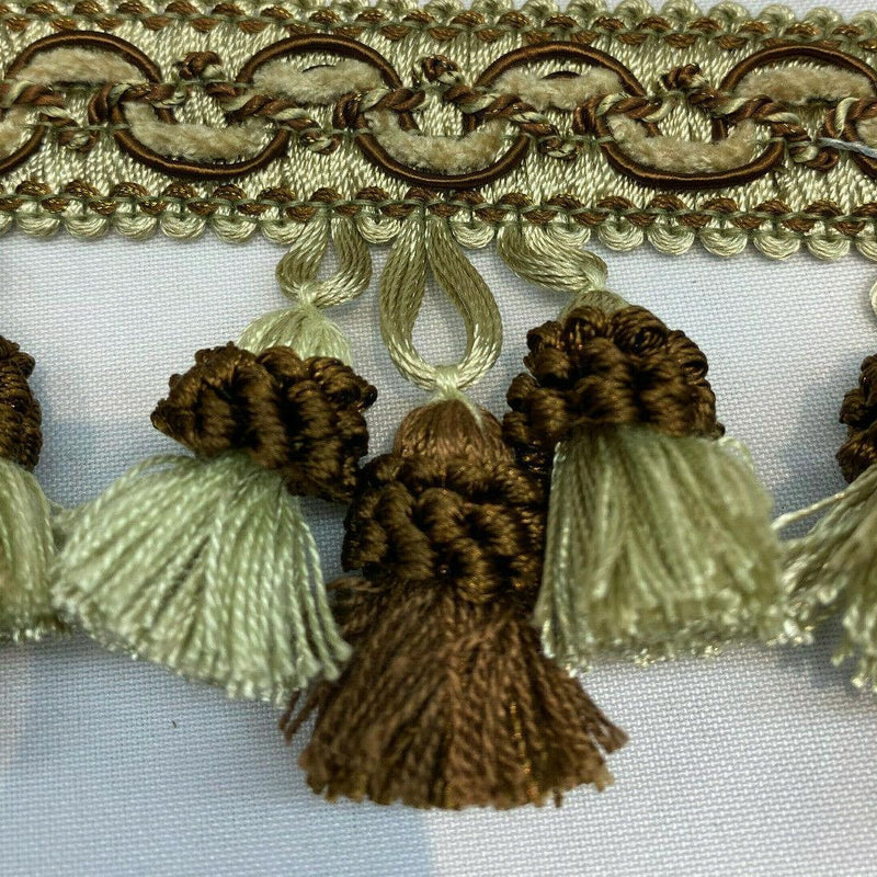 Adore Tassel Fringe Fabric - Antique Green Brown, 3.5" Vertical, 27 Yards (1 Yard)