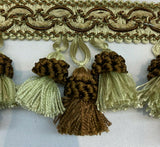 Adore Tassel Fringe Fabric - Antique Green Brown, 3.5" Vertical, 27 Yards (1 Yard)