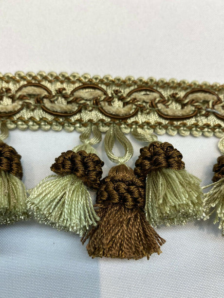 Adore Tassel Fringe Fabric - Antique Green Brown, 3.5" Vertical, 27 Yards (1 Yard)