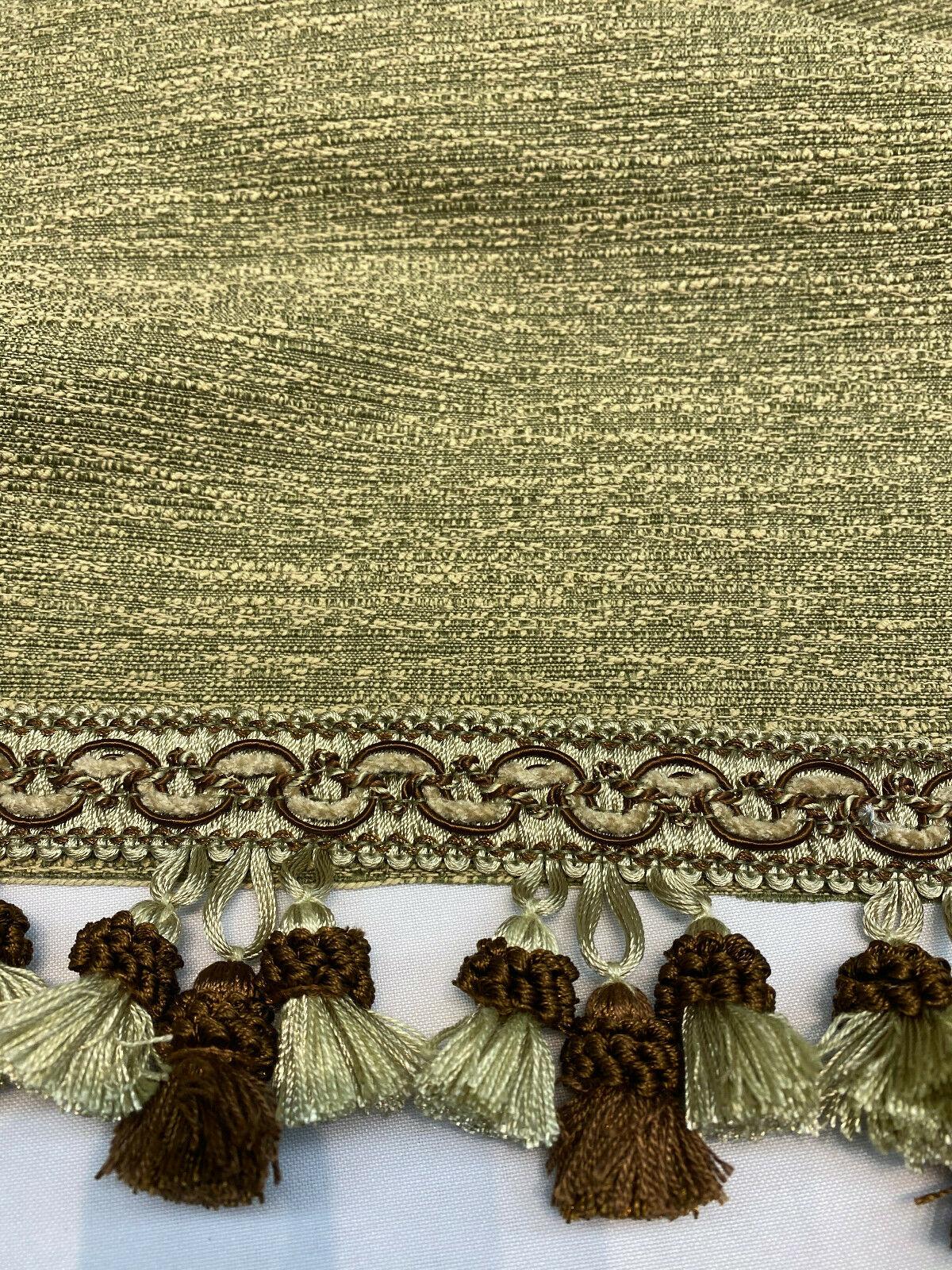 Adore Tassel Fringe Fabric - Antique Green Brown, 3.5" Vertical, 27 Yards (1 Yard)