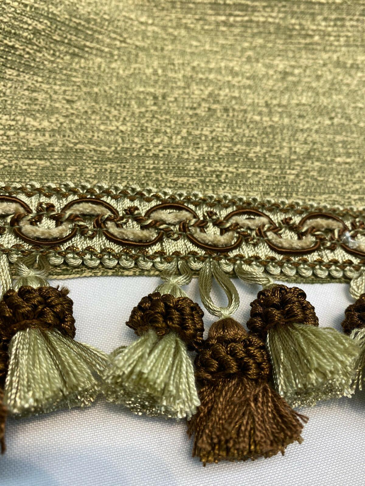 Adore Tassel Fringe Fabric - Antique Green Brown, 3.5" Vertical, 27 Yards (1 Yard)