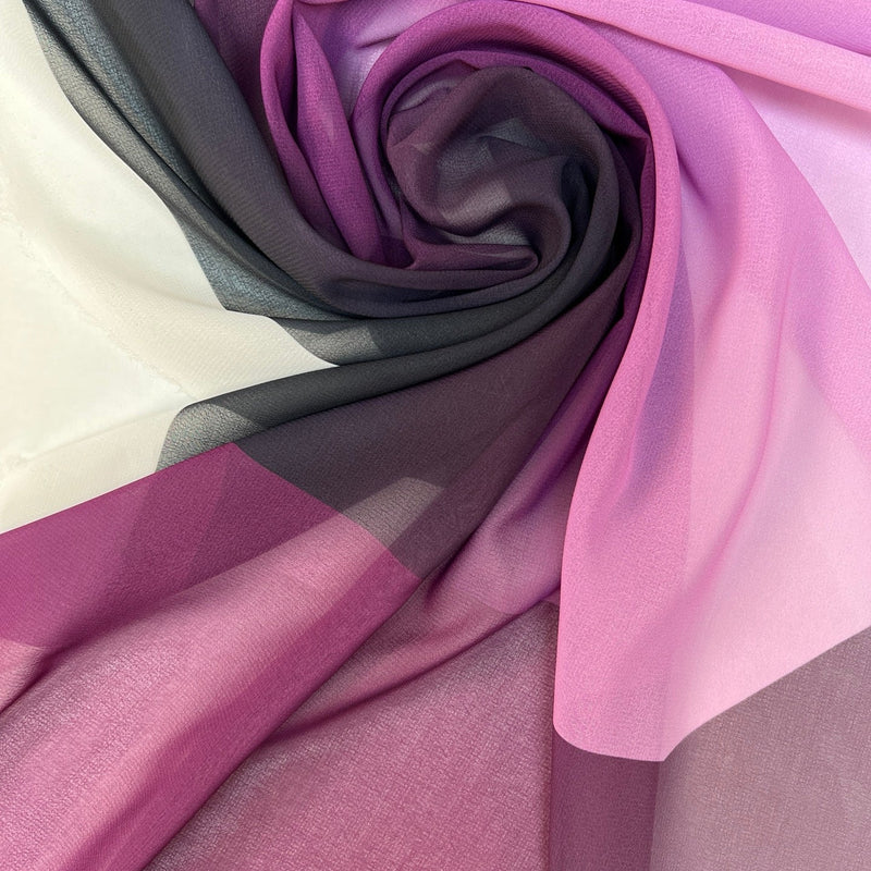 Polyester Chiffon Crepe Printed Fabric Purple Gray