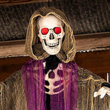 6 Feet Light Up Skeletal Reaper in Gray Robes Halloween Hanging Decoration