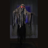 6 Feet Hanging Grim Reaper Halloween Animatronic with Red LED Eyes & Fluttering Robes