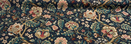 Imperial Dress Noir Onyx 100 Percent Cotton Fabric - Black, Green, Beige, Gold, Red Floral, 54" Width (1 Yard)