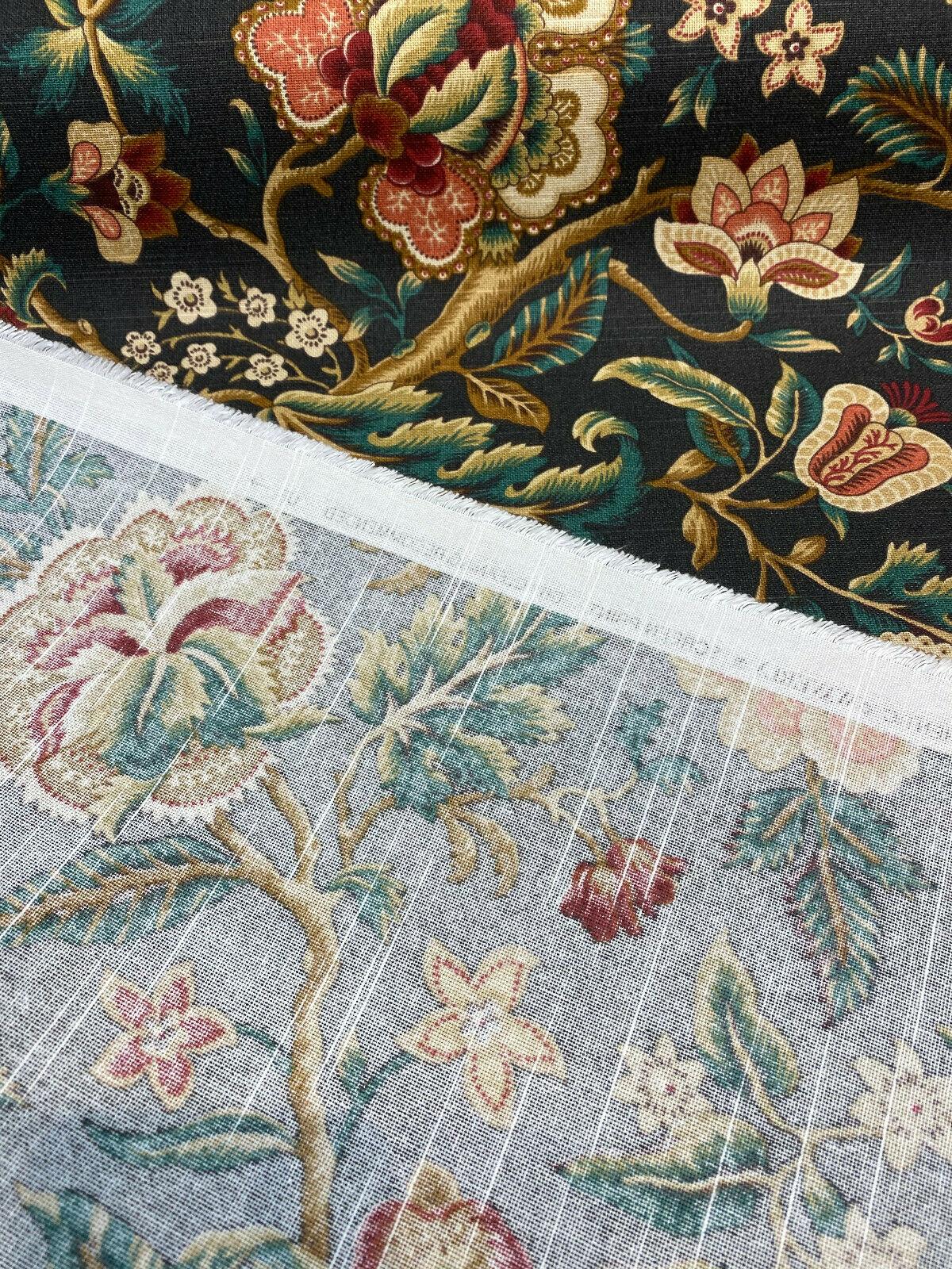 Imperial Dress Noir Onyx 100 Percent Cotton Fabric - Black, Green, Beige, Gold, Red Floral, 54" Width (1 Yard)