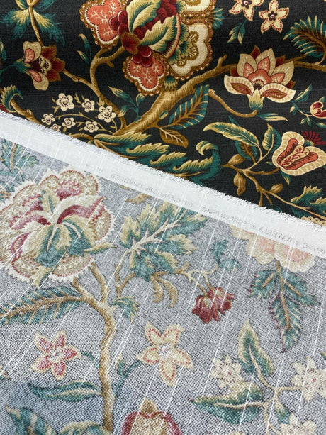 Imperial Dress Noir Onyx 100 Percent Cotton Fabric - Black, Green, Beige, Gold, Red Floral, 54" Width (1 Yard)