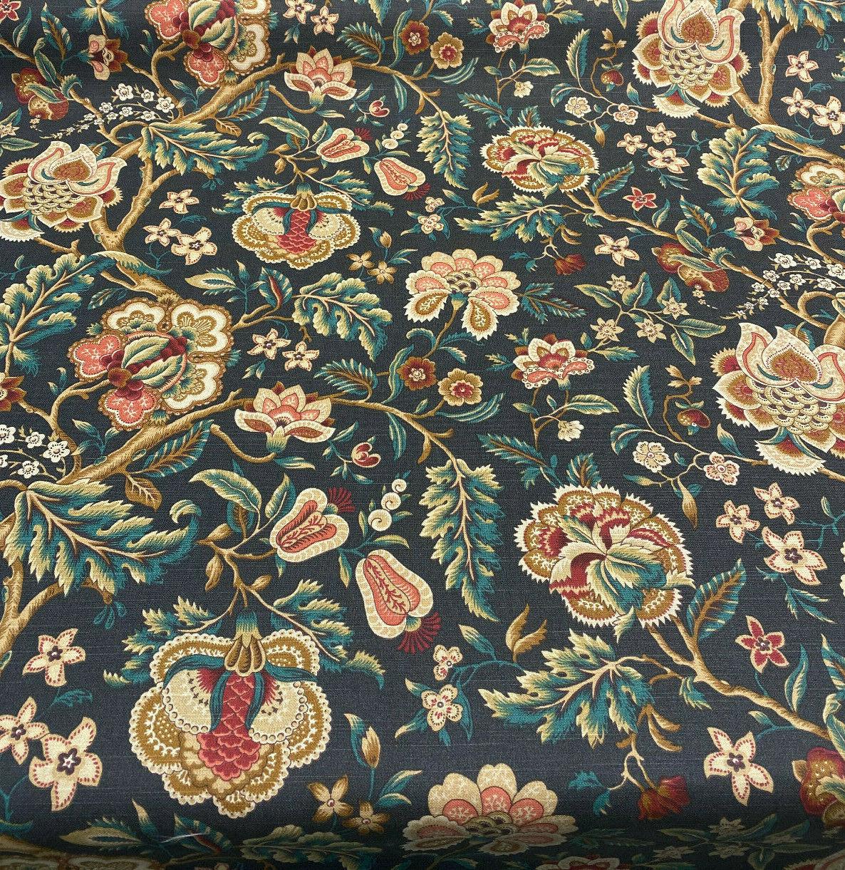Imperial Dress Noir Onyx 100 Percent Cotton Fabric - Black, Green, Beige, Gold, Red Floral, 54" Width (1 Yard)