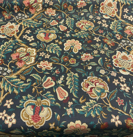 Imperial Dress Noir Onyx 100 Percent Cotton Fabric - Black, Green, Beige, Gold, Red Floral, 54" Width (1 Yard)