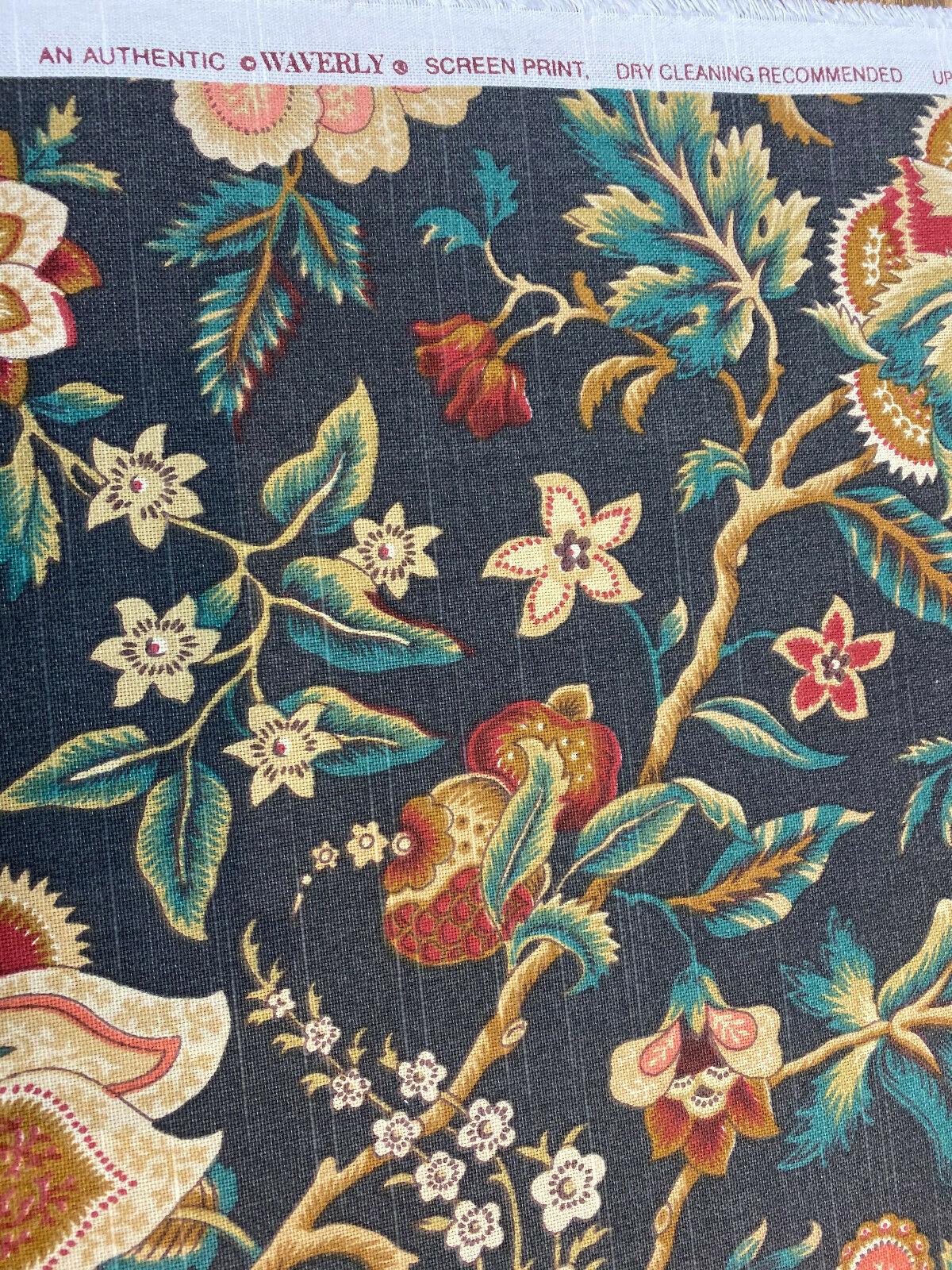 Imperial Dress Noir Onyx 100 Percent Cotton Fabric - Black, Green, Beige, Gold, Red Floral, 54" Width (1 Yard)