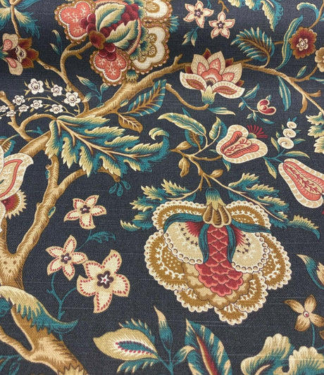 Imperial Dress Noir Onyx 100 Percent Cotton Fabric - Black, Green, Beige, Gold, Red Floral, 54" Width (1 Yard)