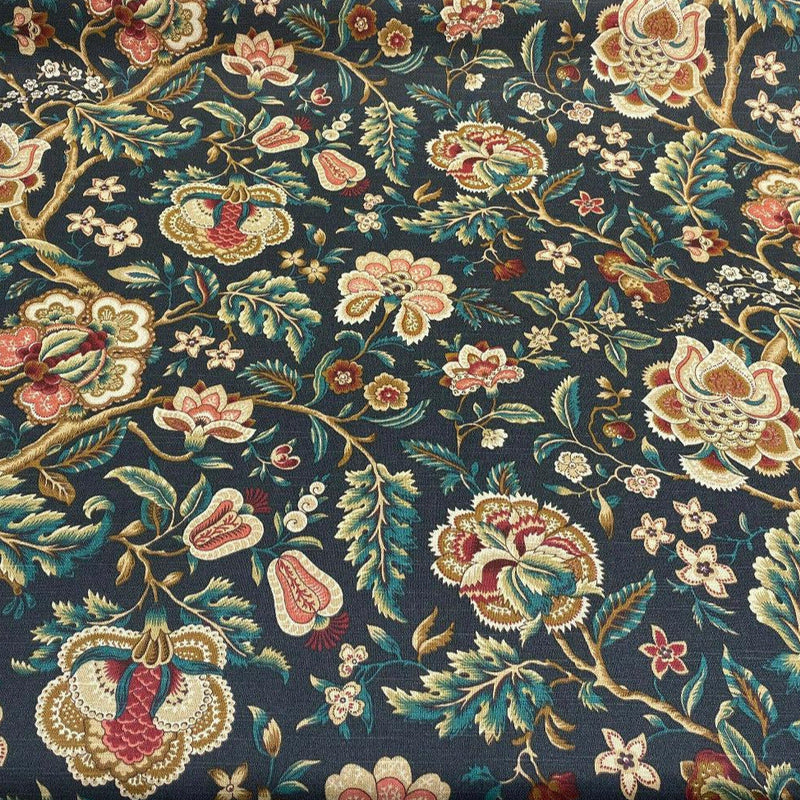Imperial Dress Noir Onyx 100 Percent Cotton Fabric - Black, Green, Beige, Gold, Red Floral, 54" Width (1 Yard)