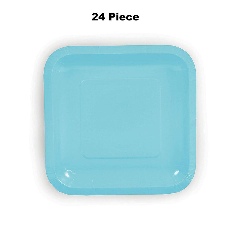 24 Count Light Blue Square Paper Dessert Plates 7"