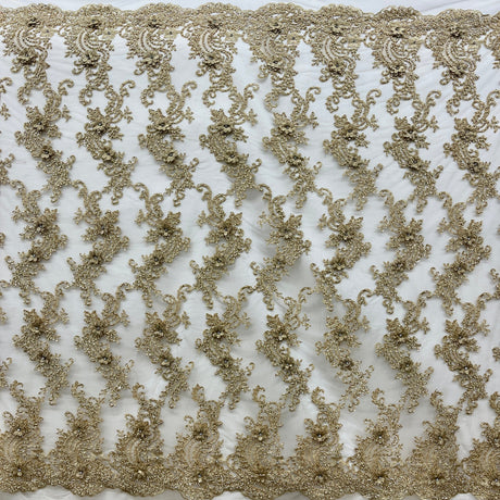 Beaded 3D Floral Lace Fabric - Embroidered 100 Percent Polyester Net Mesh, 3D Floral Beaded Design, 52" Wide (1 Yard)