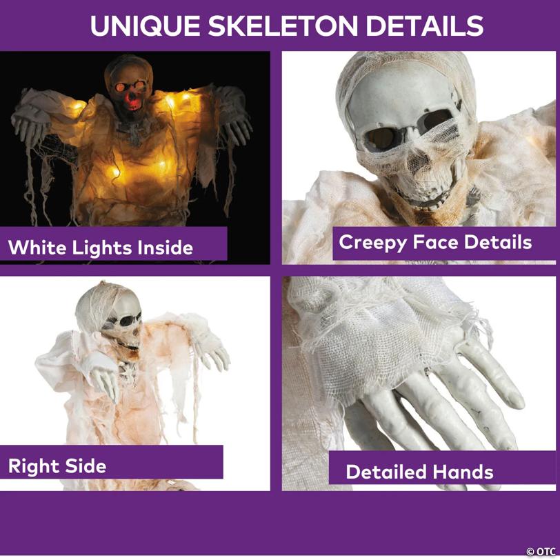 34 3/4" Standing Light-Up Skeleton Mummy Halloween Decoration