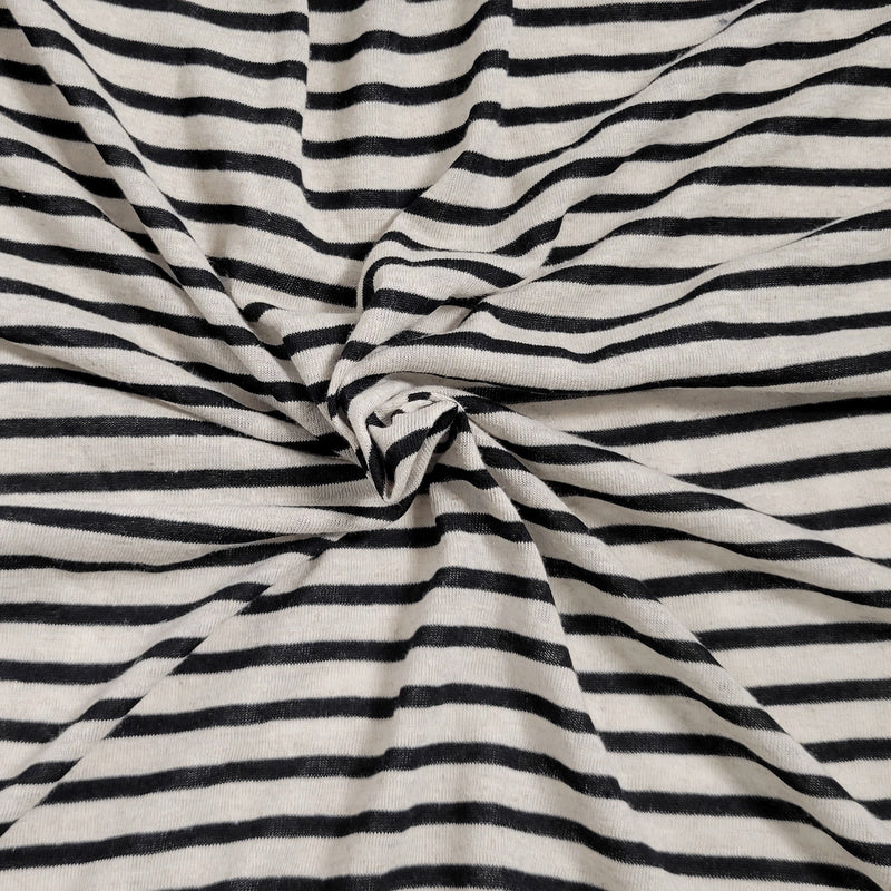 Linen Jersey Knit Black Natural Stripe