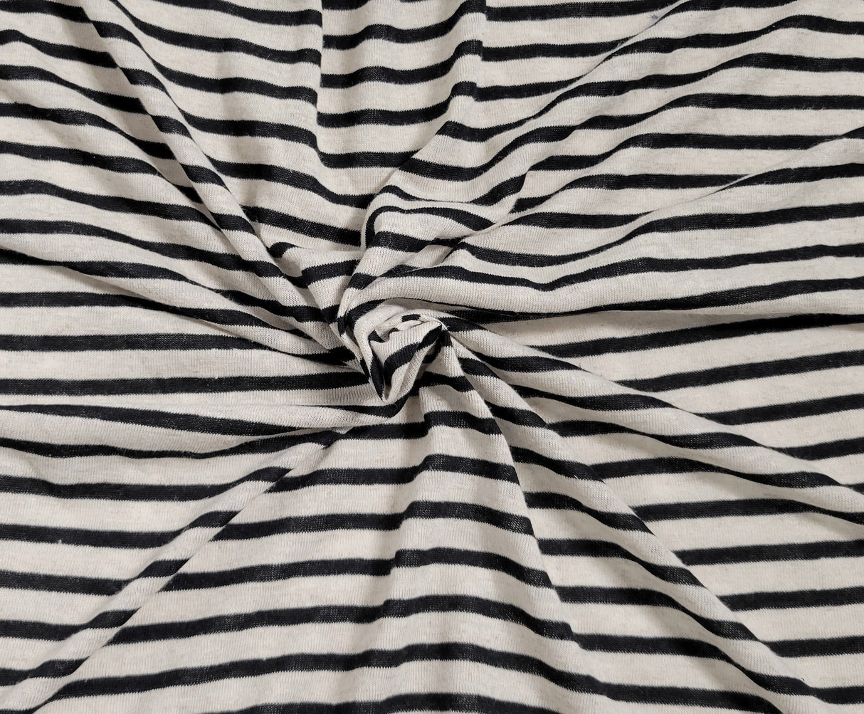 Linen Jersey Knit Black Natural Stripe