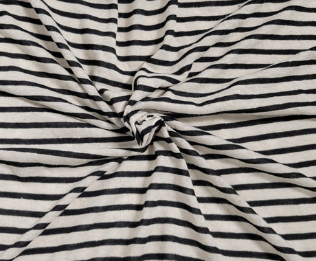 Linen Jersey Knit Black Natural Stripe