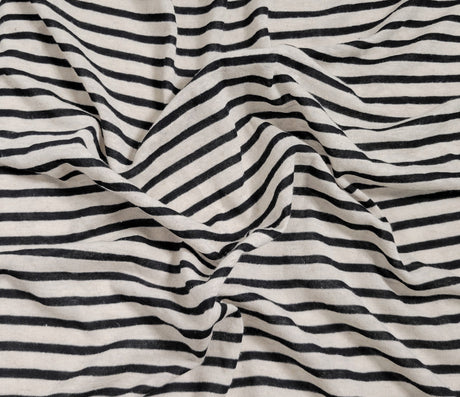 Linen Jersey Knit Black Natural Stripe
