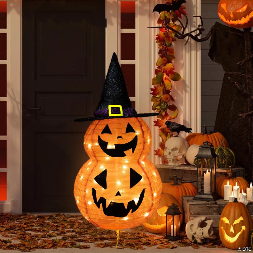 34" Pop-up Jack-O-Lanterns with Witch's Hat Outdoor Halloween Decoration