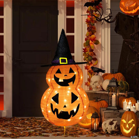 34-Inch Pop-Up Jack-O-Lanterns with Witch's Hat Outdoor Halloween Decoration
