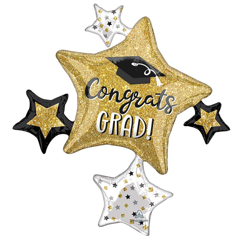 Graduation Foil Balloon 35 Inch Sparkle Star Cluster