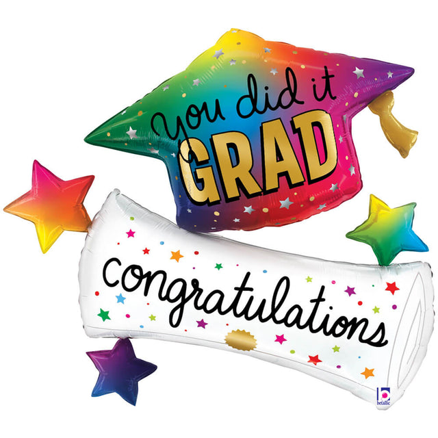 Graduation Foil Balloon Rainbow Grad Hat Diploma