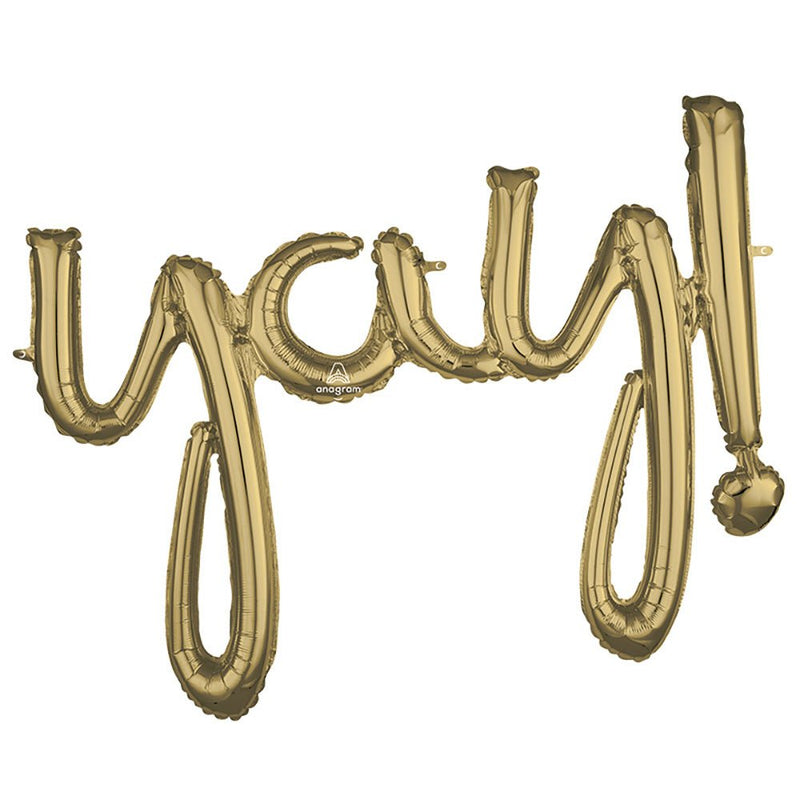 Foil Balloon Script Phrase Yay White Gold