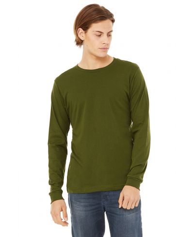 Bella Canvas 3501 Long Sleeve Cotton Fabric - Olive, Long Sleeve, Crew Neck (1 Piece)