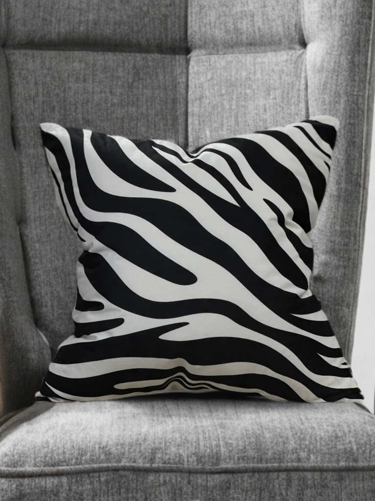 Viva020 Velvet Fabric - White Abstract Black Zebra Design, 20" X 20" (1 Piece)