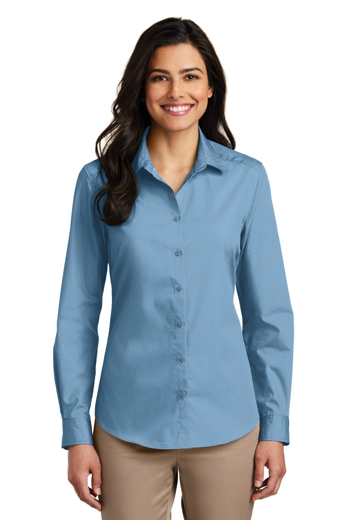 Port Authority® Women's Long Sleeve Carefree Poplin Shirt Lightweight Breathable Professional Top