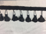 Black Trim With Small Tassels Trim Fabric - Black Trim With Small Tassels, 3" Size (36 Yard Roll)